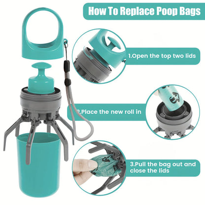 Portable Dog Pooper Scooper Waste Pick-up Outdoor Cleaner Builtin Garbage Bag Handheld Poop Grabber No Touch Design for Pet Use