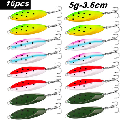 12pcs Metal Spinner Spoon Lures Trout Fishing Lure Hard Bait Sequins Paillette Artificial Baits Spinnerbait Fish Tools 1.5g-56g