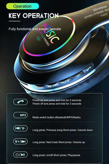 Wireless Bluetooth 5.0 HiFi Headphone With On-Ear Headset Stereo Sound Earphones Sports Office Game Foldable Low Latency