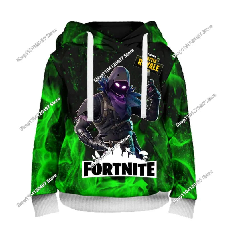 Fortnite Hoodie Barn & Vuxna – 3D-tryckt Animerad Pullover Polyester Casual Streetwear Storlek 110–160cm + Vuxenstorlekar