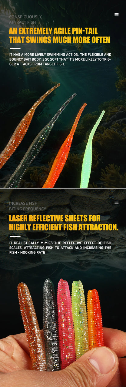 2019 new Supercontinent Needle-tailed straight worm now hot 100mm/10pcs Double Color Silicone Bait
