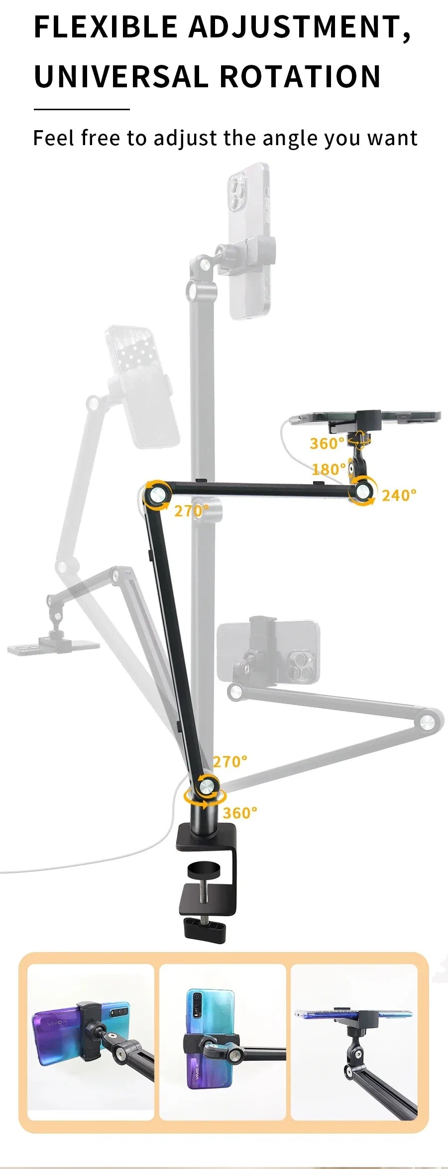 2025 Tablet Stand Holder for Ipad,Portable Monitor Stand Desk Mount for 15.6'' 16'' Screen,Aluminum Long Arm with Rotating
