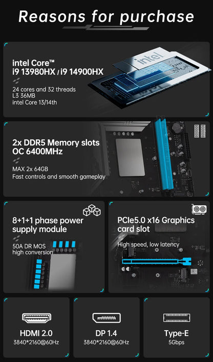 TOPC Intel Core 14900HX DDR5 6400MHz PCIe5.0 4×M.2 8×SATA 2.5G LAN Tpye-E USB4 Gaming Motherboard/ OpenClaw