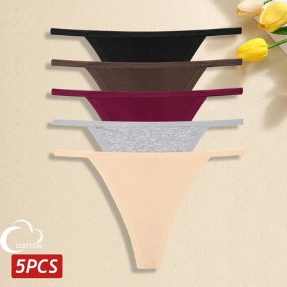 5Pcs Women Cotton Panties Female Thin Belts Underwear Sexy Low Waist G-String Thongs Ladies Soild Panties Breathable Lingerie