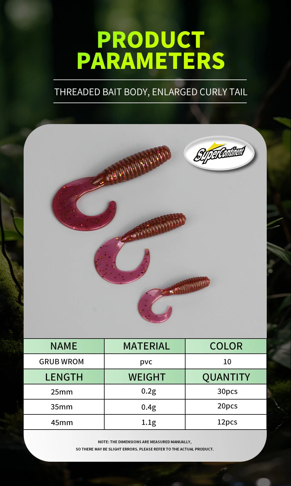 Supercontinent New Soft Bait Angry Spin 25mm 35mm 45mm Fishing Lures Plastic Silicone Worm Moggot Grub Lure Sinking Lures
