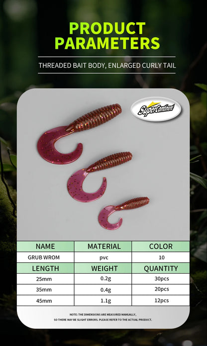 Supercontinent New Soft Bait Angry Spin 25mm 35mm 45mm Fishing Lures Plastic Silicone Worm Moggot Grub Lure Sinking Lures