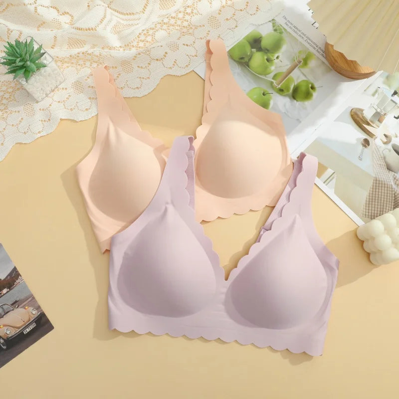 Women's No Trace Bra Plus Size Gather Without Steel Ring Underwear Soft Support Comfortable Sleeping Bra Anti-sagging Lingerie