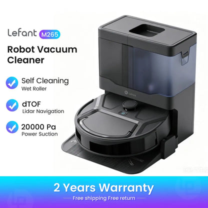 Lefant M265 Wet and Dry Robot Vacuum Cleaner, 20000Pa, Self Cleaning Wet Roller, Clean Water Wash, Laser dToF, Anti-Tangle, WiFi 2.4G/5G/Alexa/APP