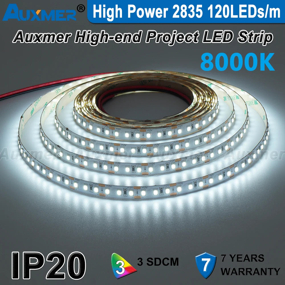 High Power 2835 LED Strip Lights,Mono Color,120LEDs/m 240LEDs/m,CRI＞95/90,3SDCM,Super Bright Flex LED DC12/24V,5m/reel,IP20