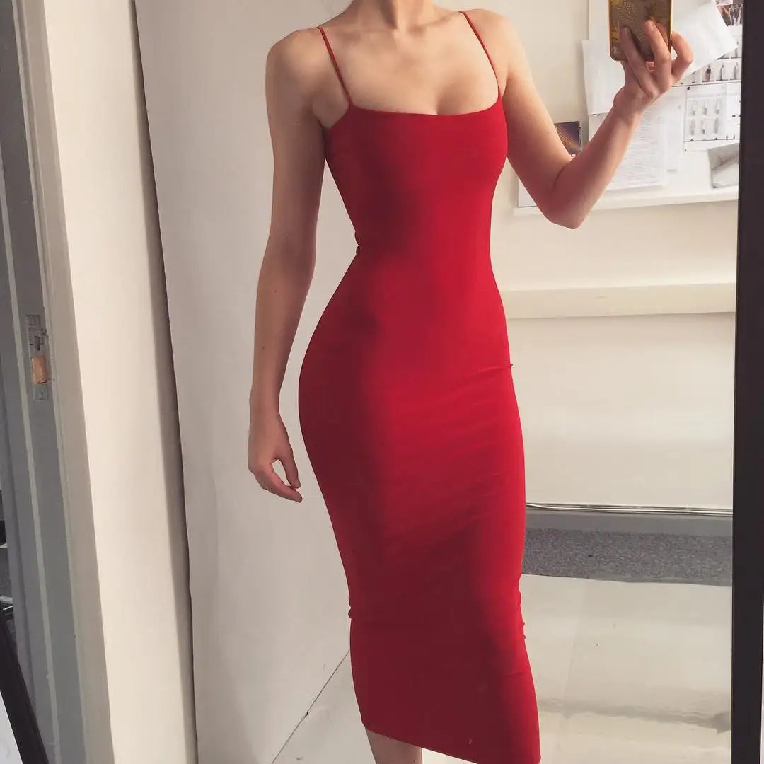 Dam Axelbandsklänning Midi – Sexig Bodycon med Öppen Rygg, Clubwear för Sommar, S–L