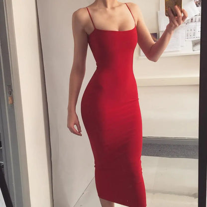 Dam Axelbandsklänning Midi – Sexig Bodycon med Öppen Rygg, Clubwear för Sommar, S–L