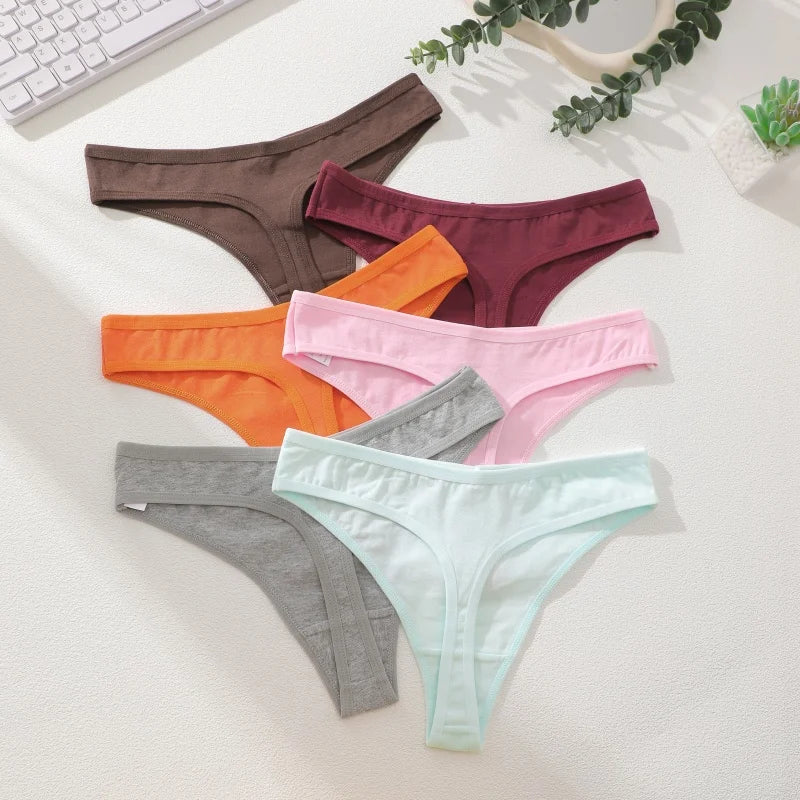 7Pcs/Set Seamless Cotton Panties For Women Sexy Low Waist Cotton Soft Thongs Ladies Solid Color Underpants Breathable G-strings