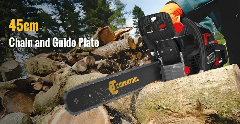 CONENTOOL 58CC 18 Inch Gas Chainsaw 2-Stroke Petrol Chain Saw 2.55kW 11500RPM Wood Cutter for Tree Cutting Firewood Logging Garden Tool