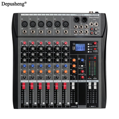 6/8/12/16 Channel Depusheng Audio Mixer Professional  Sound Board DJ Mixing Console System Interface USB MP3 Input Bluetooth 48V
