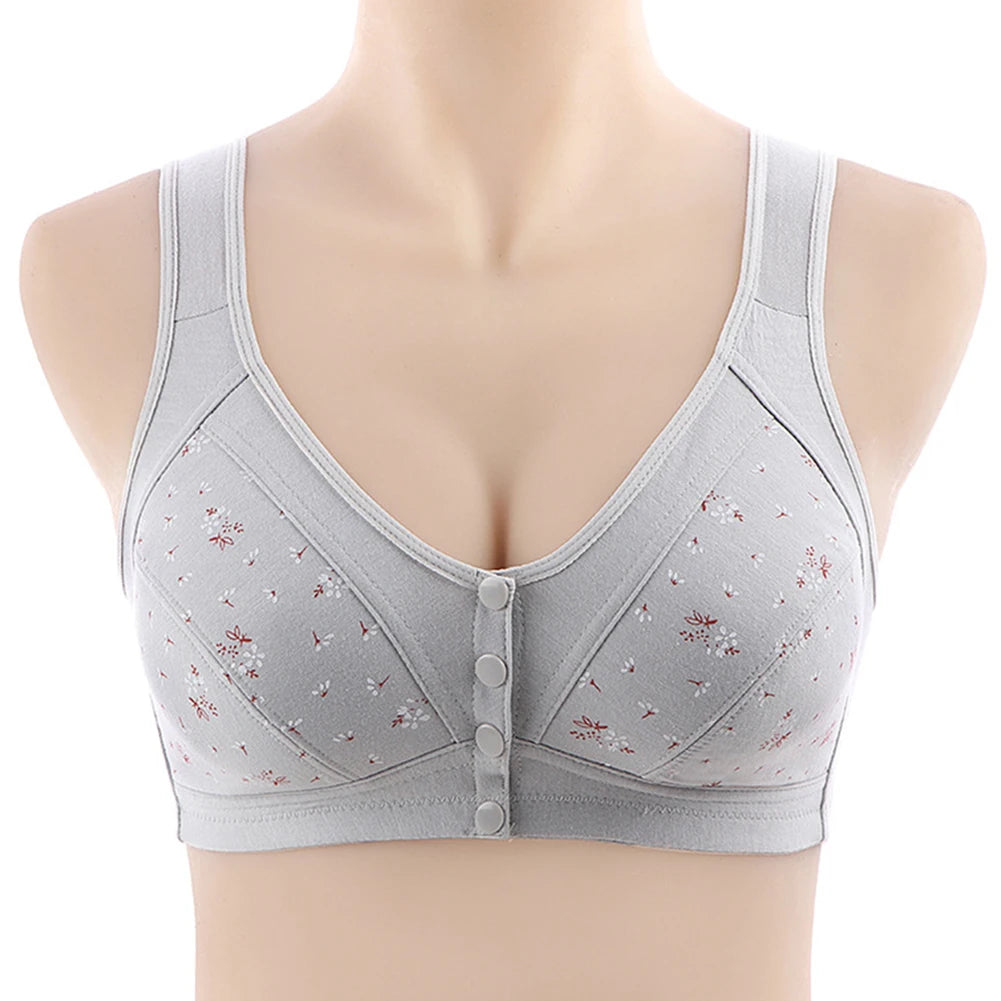 Deep V Neck Bra Skin Color Elderly Bra Cotton Fabric Front Buckle Closure Full Cup Design Regular Length Solid Color