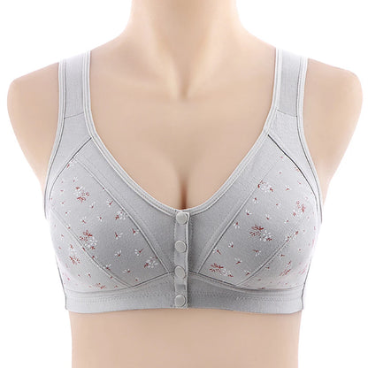 Deep V Neck Bra Skin Color Elderly Bra Cotton Fabric Front Buckle Closure Full Cup Design Regular Length Solid Color