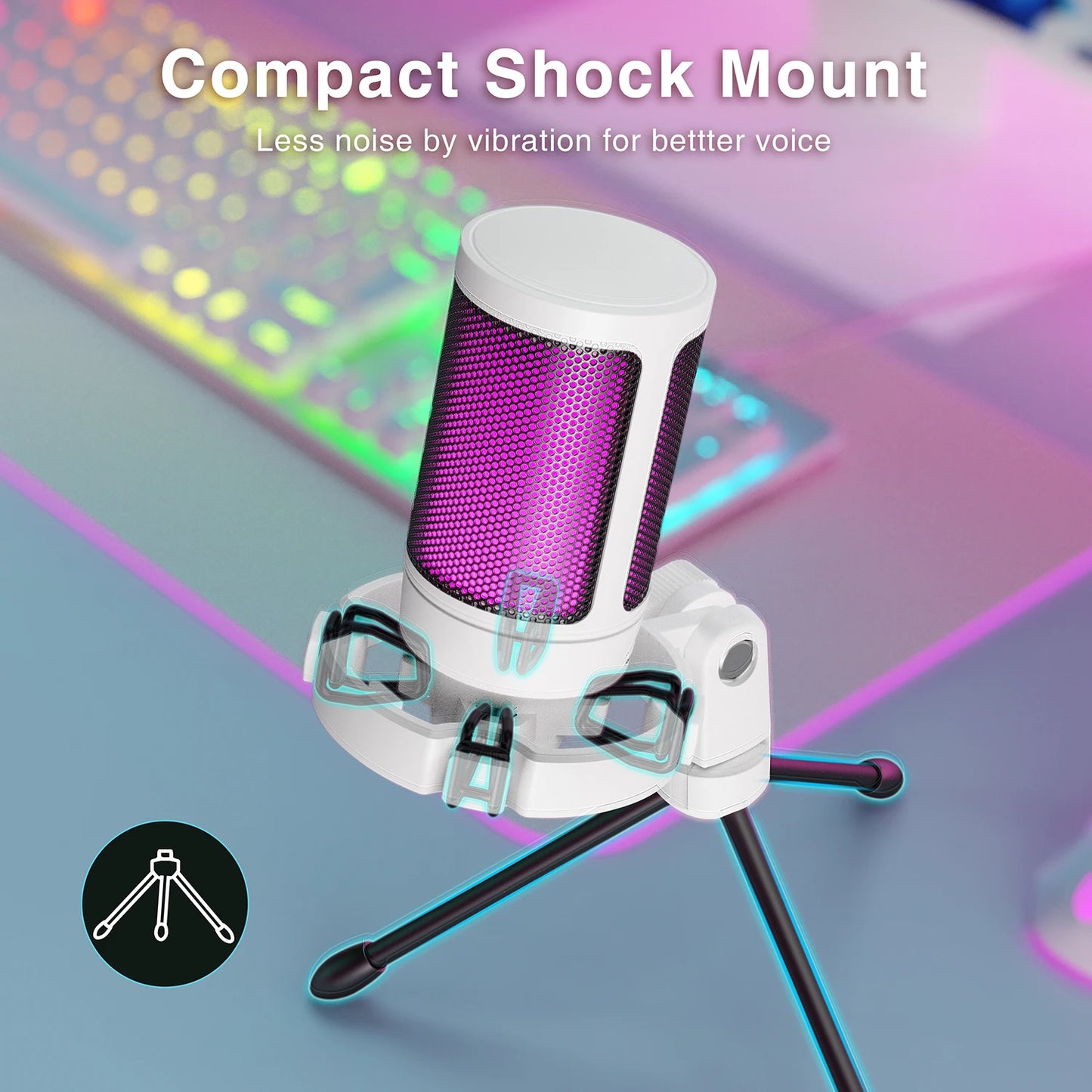 AmpliGame RGB USB Gaming Microphone with Light-touch Mute,Condenser Mic with Tripod for PC,PS4/5,Laptop Streaming Podcasting -A2