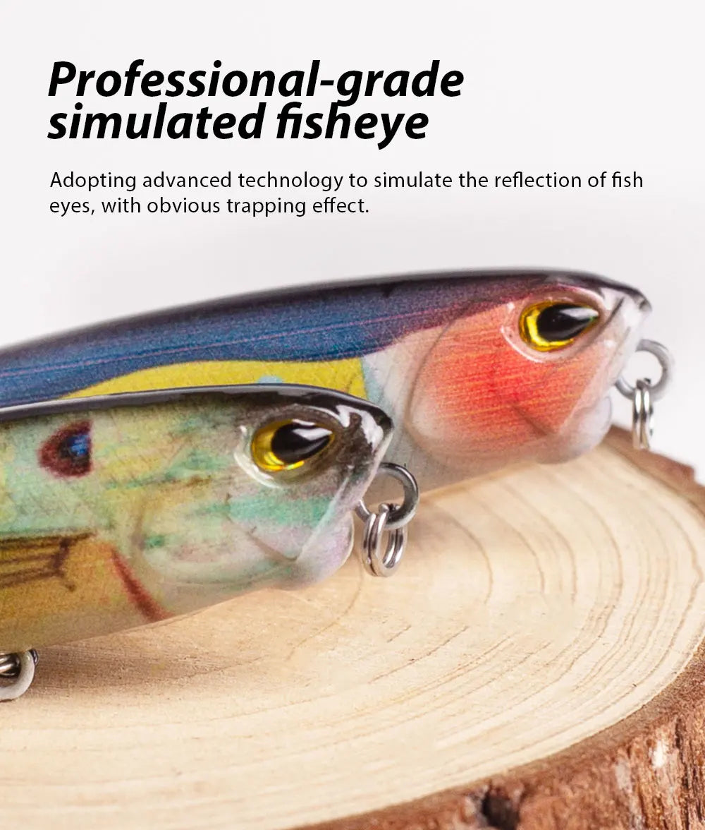 Hanlin Popper 6.5cm/2.56in/5.5g Topwater Baits Walk The Dog Rattle Wobble Fishing Lures Floating Hard Plastic Bass Tackle