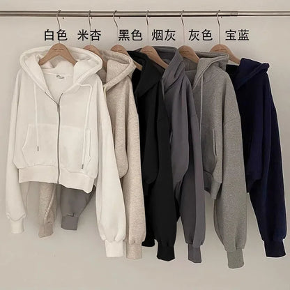Zippered Long Sleeved Hooded Sweatshirt Loose Casual Simple Trendy Versatile Solid Color Fashionable Lazy Jacket Wholesale