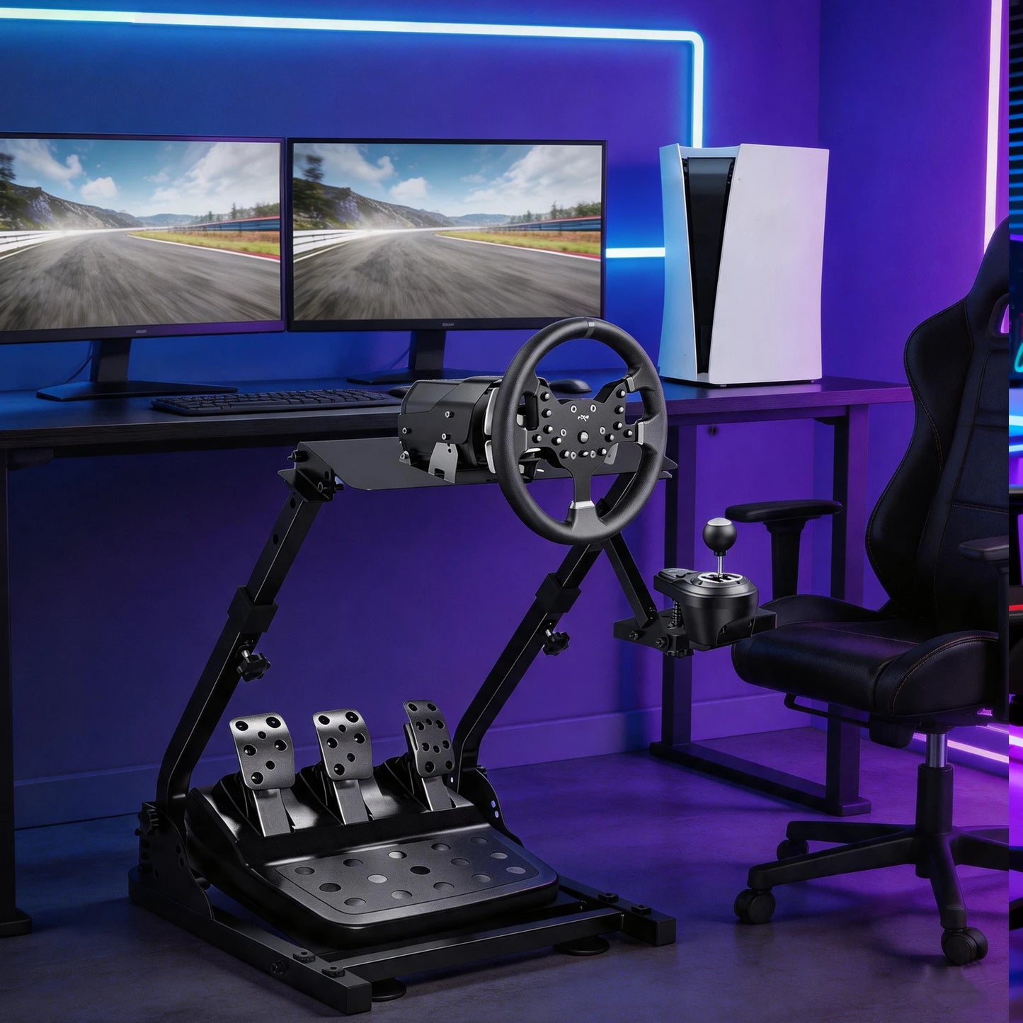 Universal Foldable Racing Steering Wheel Stand Adjustable Carbon Steel Simulator Cockpit Mount Compatible with Logitech G25 G27 G29 G920 T300 T500RS Gaming Wheel Support, Does Not Include Wheel Pedals Shifter