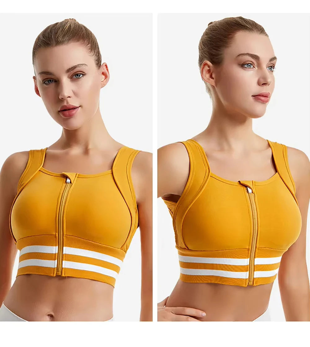Zipper Front Closure Sports Bra Fitness Crop Tops with Built in Bra Gym Yoga Workout Padded Tank Top Athletic Vest Plus Size