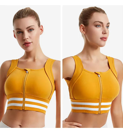 Zipper Front Closure Sports Bra Fitness Crop Tops with Built in Bra Gym Yoga Workout Padded Tank Top Athletic Vest Plus Size
