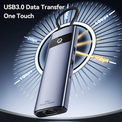 8-in-1 USB C Hub Adapter 4K HDMI PD100W USB 3.0 Gigabit Ethernet Line For Meetings Presentations for MacBook iPad Laptops