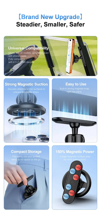 MagSafe Magnetic Phone Holder Double-Sided Strong Magnetic Stand 360° Rotating Anti Shake Metal Phone Mount for Golf Cart Gym