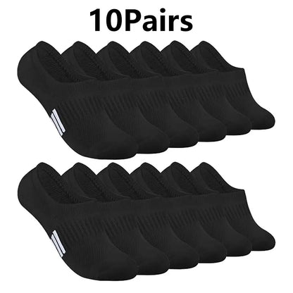 1/10 Pairs Women Breathable Mesh Invisible Ankle Socks Summer Lightweight Breathable Solid Color Cushioned Sports Leisure Socks