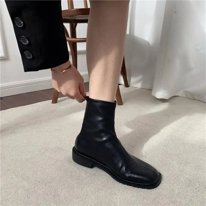 White Female Ankle Boots Work Short Shoes for Women Leather Elegant with Low Heels Booties Footwear Designer Luxury Chic New In