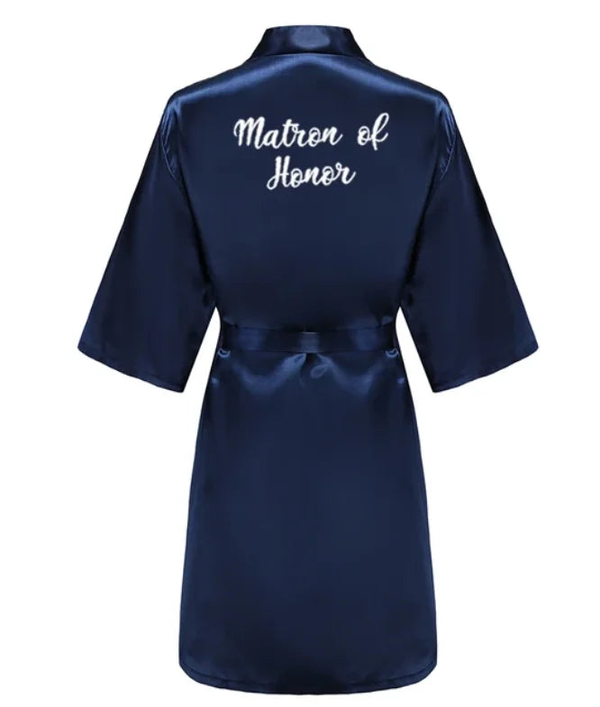 Satin Silk Robes Plus Size Wedding Bathrobe Bride Bridesmaid Mother Maid of Honor Gown Women Clothing Sleepwear Navy Blue