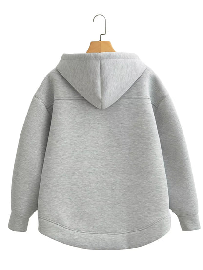 HH Autumn Winter Women's Zipper Hoodie Coat High Street Double Pockets Oversize Jakcet Loose Sweatshirts Outerwear Top