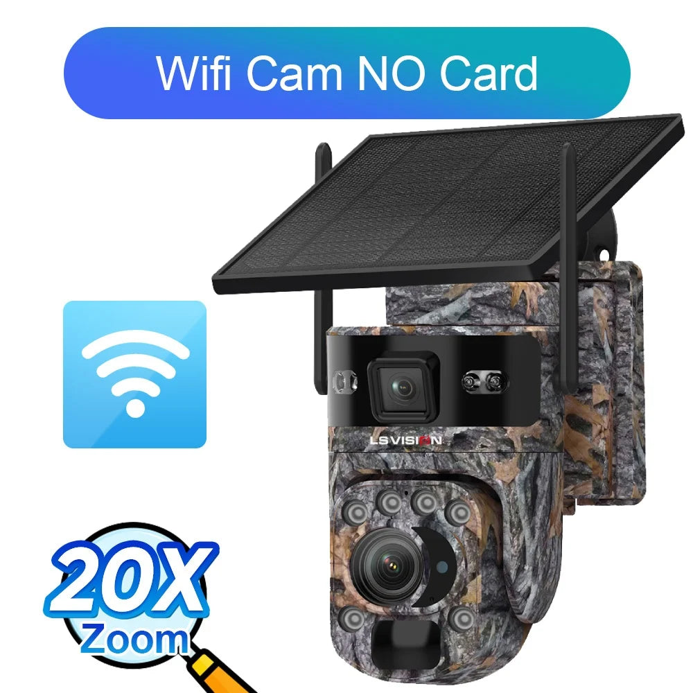 LS VISION 12MP 20X Optical Zoom 4G/ WiFi Solar Camera Outdoor Camouflage PTZ Cameras Surveillance CCTV Solar Hunting Camera Ubox