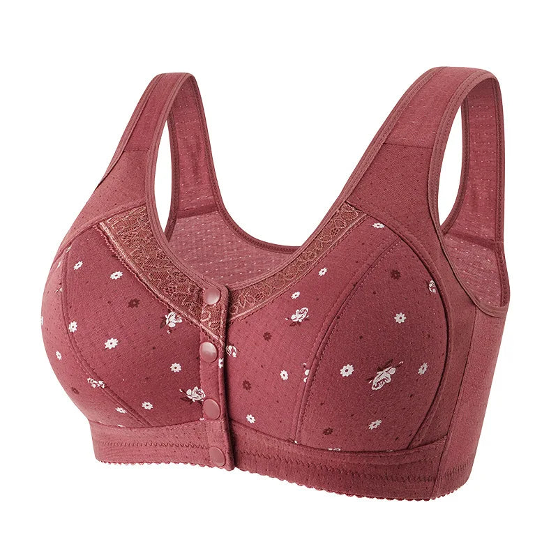 Front Closure Confortable Bra For Older Women Wire Free Bras Push Up Underwear Female Everyday Lingerie Large Bust 110A