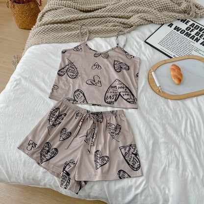 Women's Floral Print Pajama Set Spaghetti Strap V Neck Shorts Sleepwear Summer Breathable Loungewear Multi Print Casual Homewear