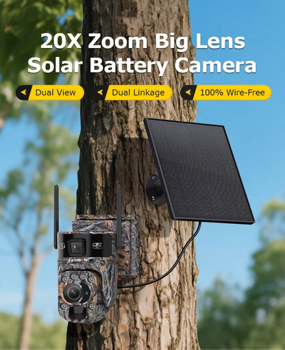 LS VISION 12MP 20X Optical Zoom 4G/ WiFi Solar Camera Outdoor Camouflage PTZ Cameras Surveillance CCTV Solar Hunting Camera Ubox