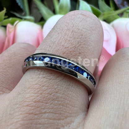 ITungsten 2/3/4mm Men Women Titanium Princess Cubic Zirconia CZ Inlay Ring Nice Eternity Engagement Wedding Band