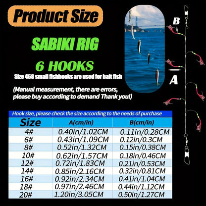 8Packs Sabiki Bait Rig Size 4-18, Glowing Beads and High Carbon Steel Fishing Hooks, Night Fishing Kit for Mackerel, Bass,