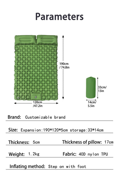 Dubbel Uppblåsbar Campingmadrass T2312 – Extra Bred för Två, Inbyggd Pump, TPU-Nylon, 4 Färger