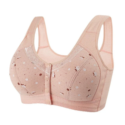 Front Closure Confortable Bra For Older Women Wire Free Bras Push Up Underwear Female Everyday Lingerie Large Bust 110A