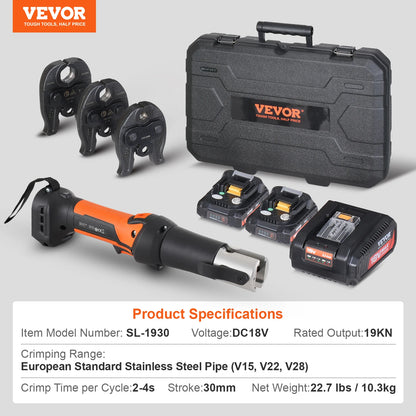 SucceBuy Pro Pressverktyg och Batteri Kit Elektriskt Rörpressningsverktyg med V15 V22 V28 Backar