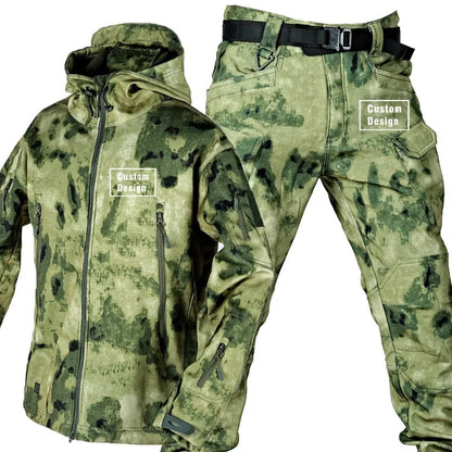 Herr Militär Softshell Set 2026 – Fleece Jacka + Byxor Outdoor, Grå/Svart/Khaki/Kamouflage S–4XL