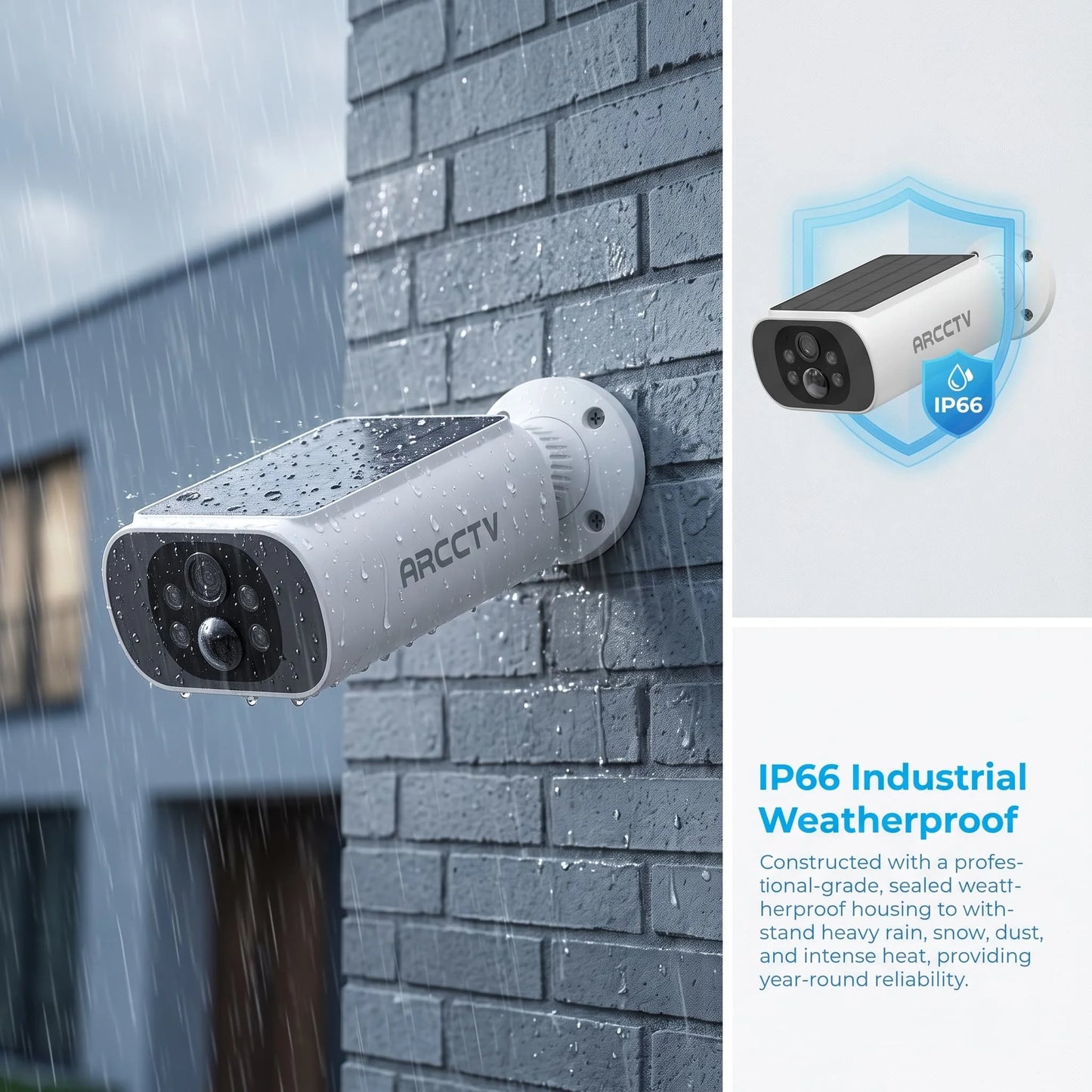 ARCCTV 2K WiFi Solar Camera Color Night Vision Two Way Talk FHD Surveillance Camera Outdoor Wireless IP66 Waterproof Siren Alarm