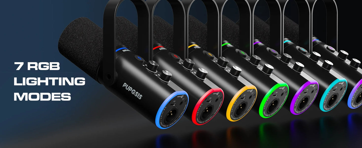 XLR/USB Gaming Microphone Kit: Dynamic PC Mic for Streaming Podcasting,  Mute Button, Reverb Effects, RGB Computer Mic with Arm