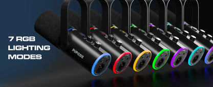 XLR/USB Gaming Microphone Kit: Dynamic PC Mic for Streaming Podcasting,  Mute Button, Reverb Effects, RGB Computer Mic with Arm