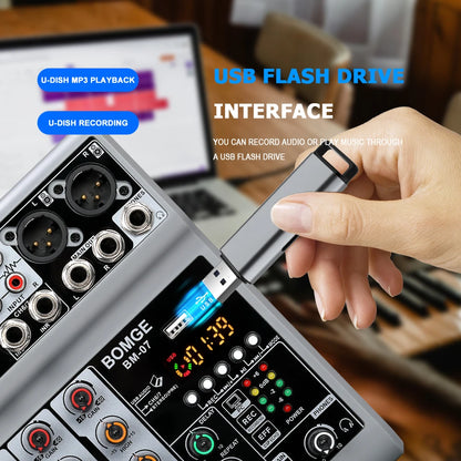 BOMGE BM-07 7-kanals ljudmixer med USB och Bluetooth