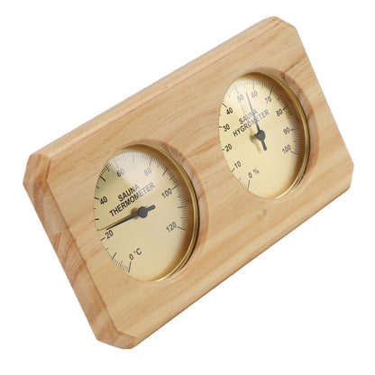 2-i-1 Bastutermometer & Hygrometer i Trä – Väggmonterad, 0–120°C, Guldram