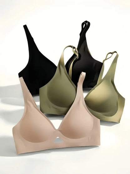 Women's Seamless Bra Push-Up Bralette With Pads U-Shape Back Non-wire Underwear Mesh Splice Breathable V-Neck Sexy Lingerie S-XL