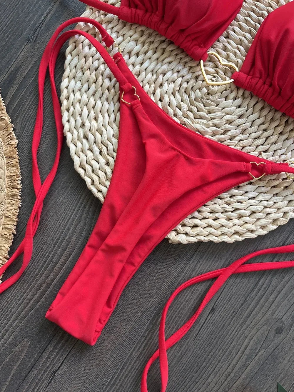 Sexy Halter Solid Color Low Waist Bikini Set Women's Swimsuit Two-piece Triangle Thong Swimwear Bathing Suit Brazilian Biquinis