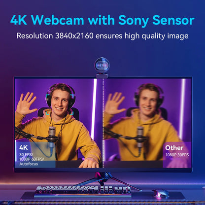 EMEET S600 Webbkamera 4K/60fps med Sony Sensor, Dubbla Mikrofoner & Integritetsskydd – TikTok & YouTube